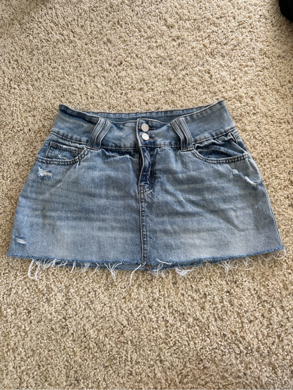 Sincerely Jules Light Blue Distressed Denim Mini Skirt